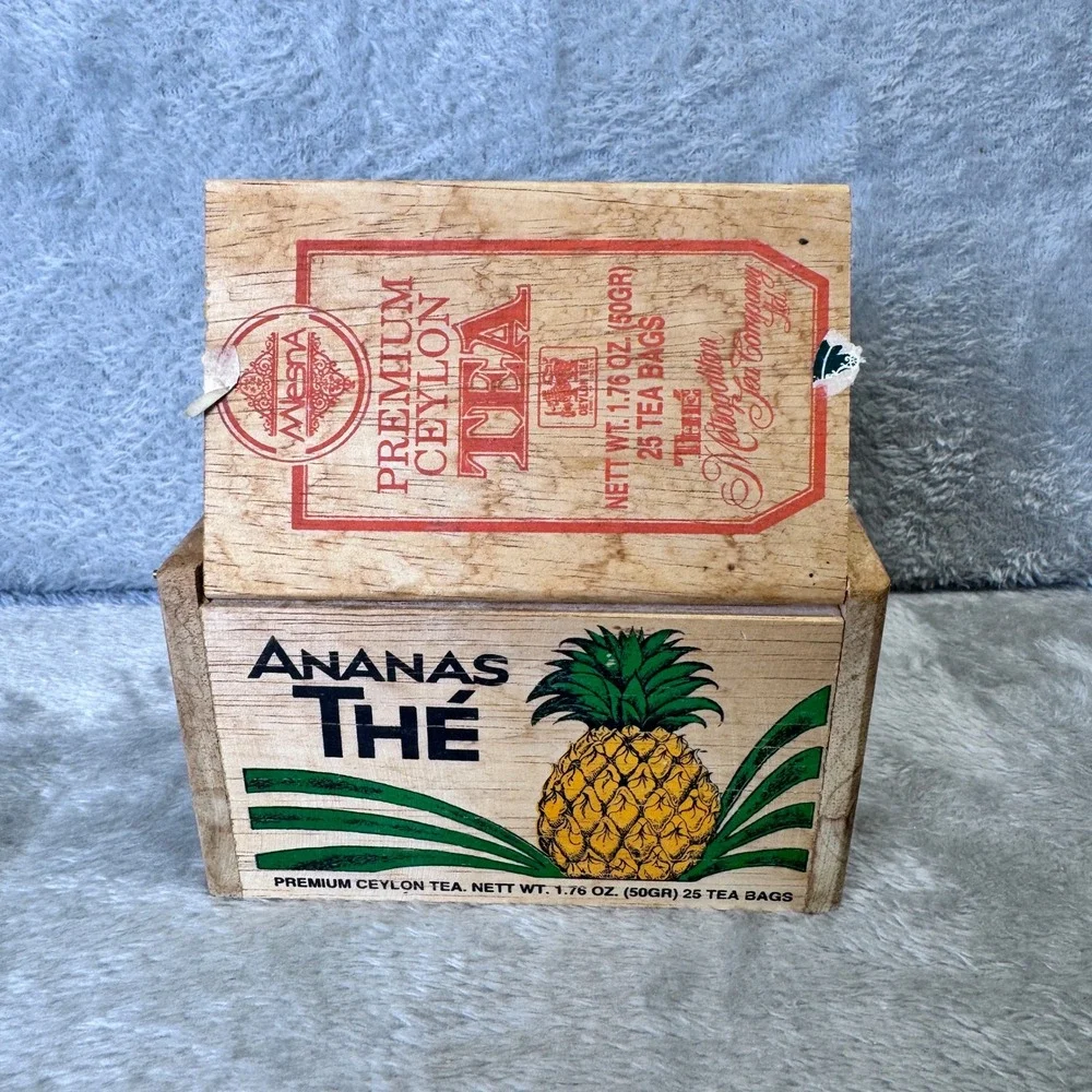 Vintage Pineapple Tea‎ Wooden Box Ceylon Tea Metropolitan Tea Advertising
